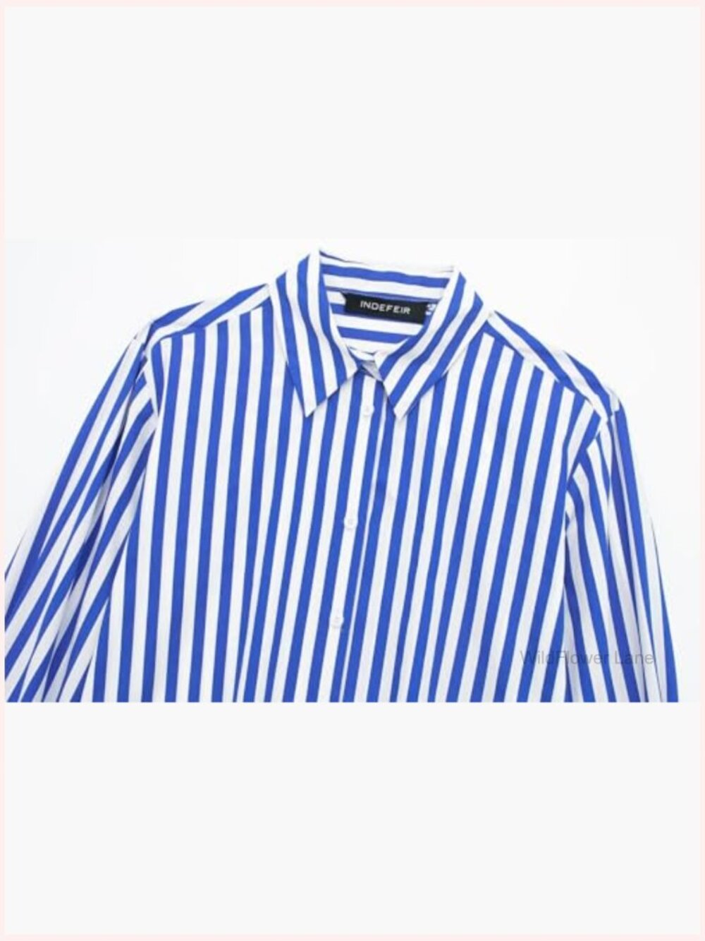 Blue and White Striped Button Down Shirt for Women - Picture 3 of 5
